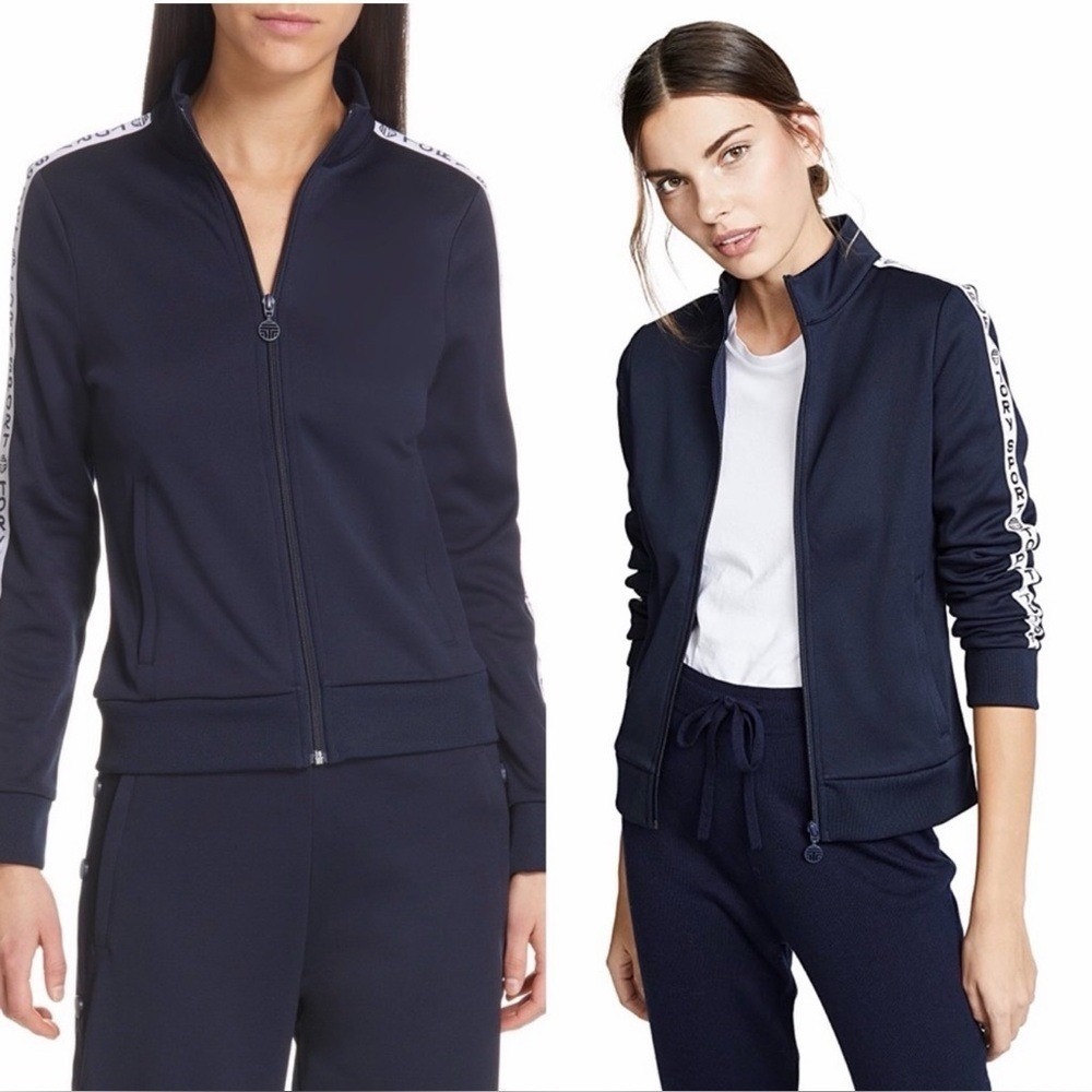 Tory Burch Sport Long Sleeve Banner full zip jacket M navy and white